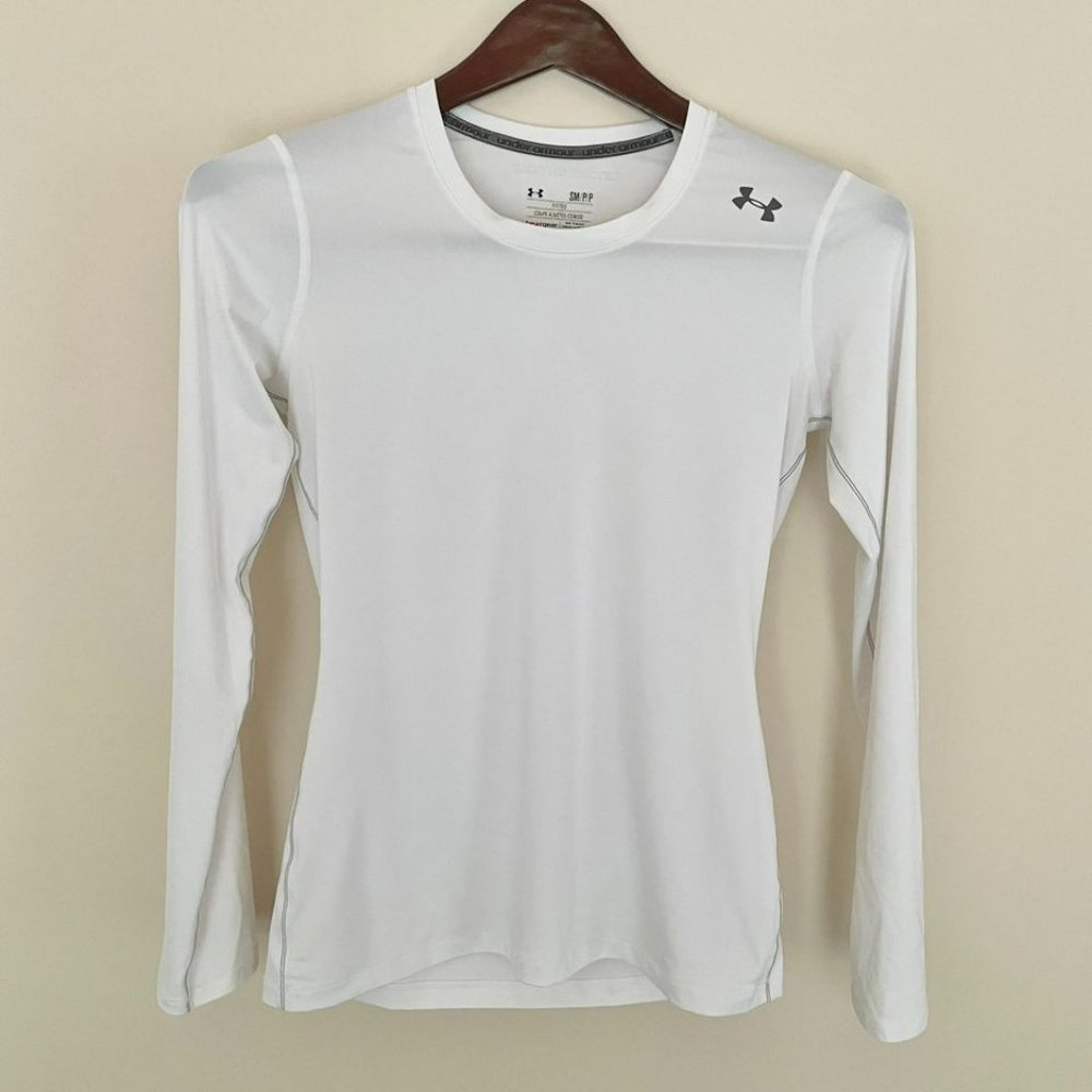 UA Women's Heatgear Compression Long Sleeve - White size small